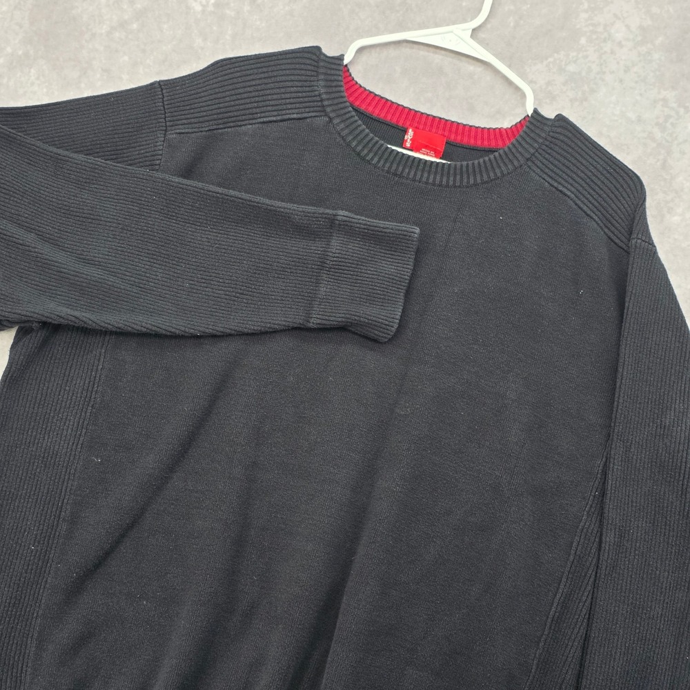 Vintage Levis 90s Sweater Mens XL Black Crewneck Cotton Knit Ribbed Long Sleeve
